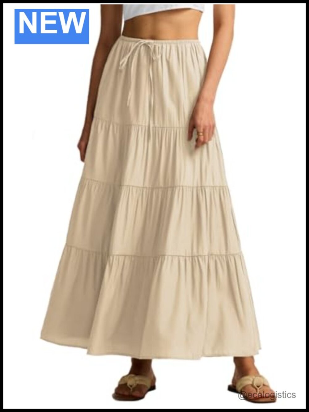 Tiered Maxi Skirt Pleated A Line Drawstring Elastic Waist Flowy with Lining